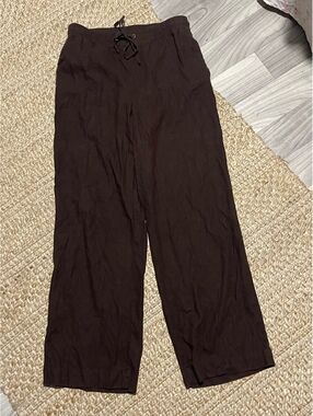 Rachel Zoe Linen-Blend Brown Wide-Leg Pants, Size Small